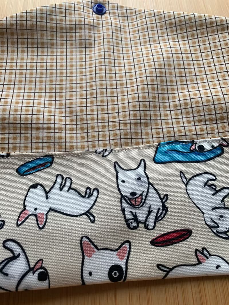 文青風環保筷袋 家有Q狗兒 米白底 手作餐具袋.交換禮物.