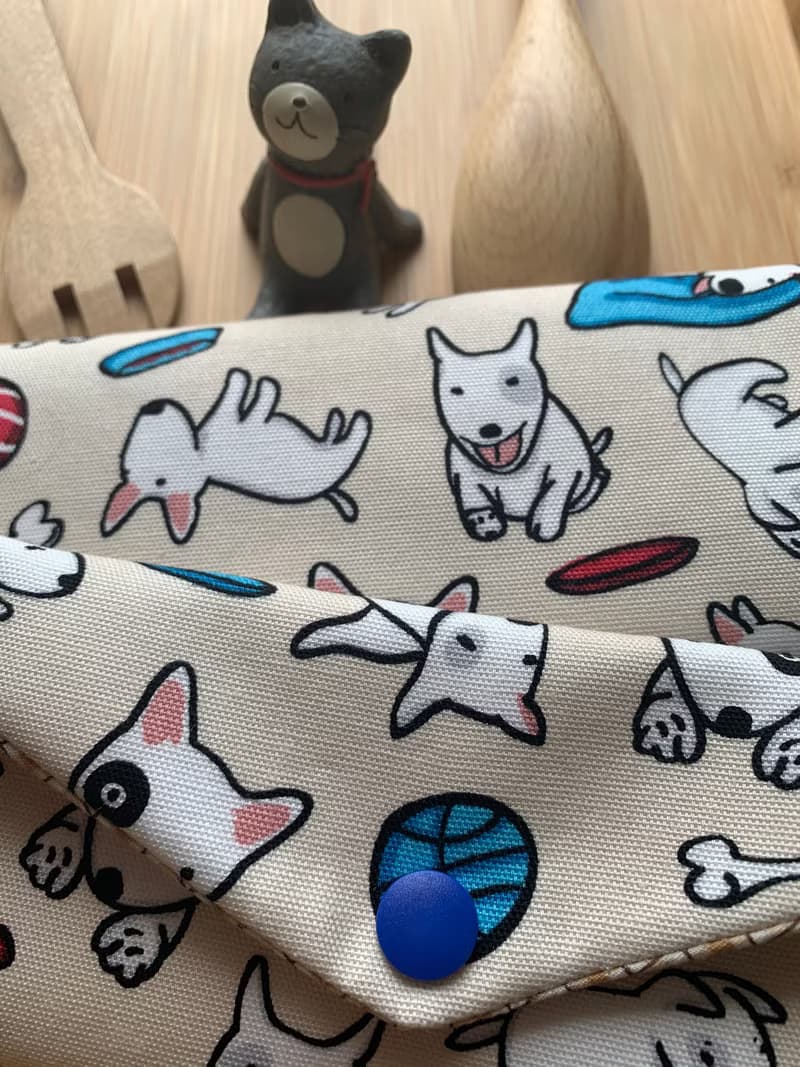 文青風環保筷袋 家有Q狗兒 米白底 手作餐具袋.交換禮物.