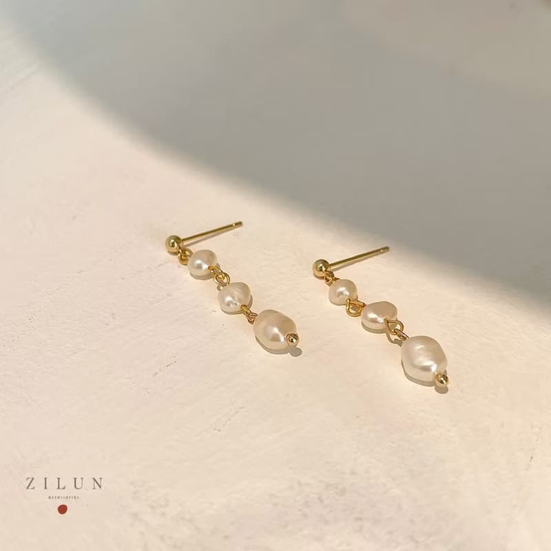 │輕奢│海洋露珠 • 巴洛克珍珠 • 耳針耳夾 •14K注金 •14kgf