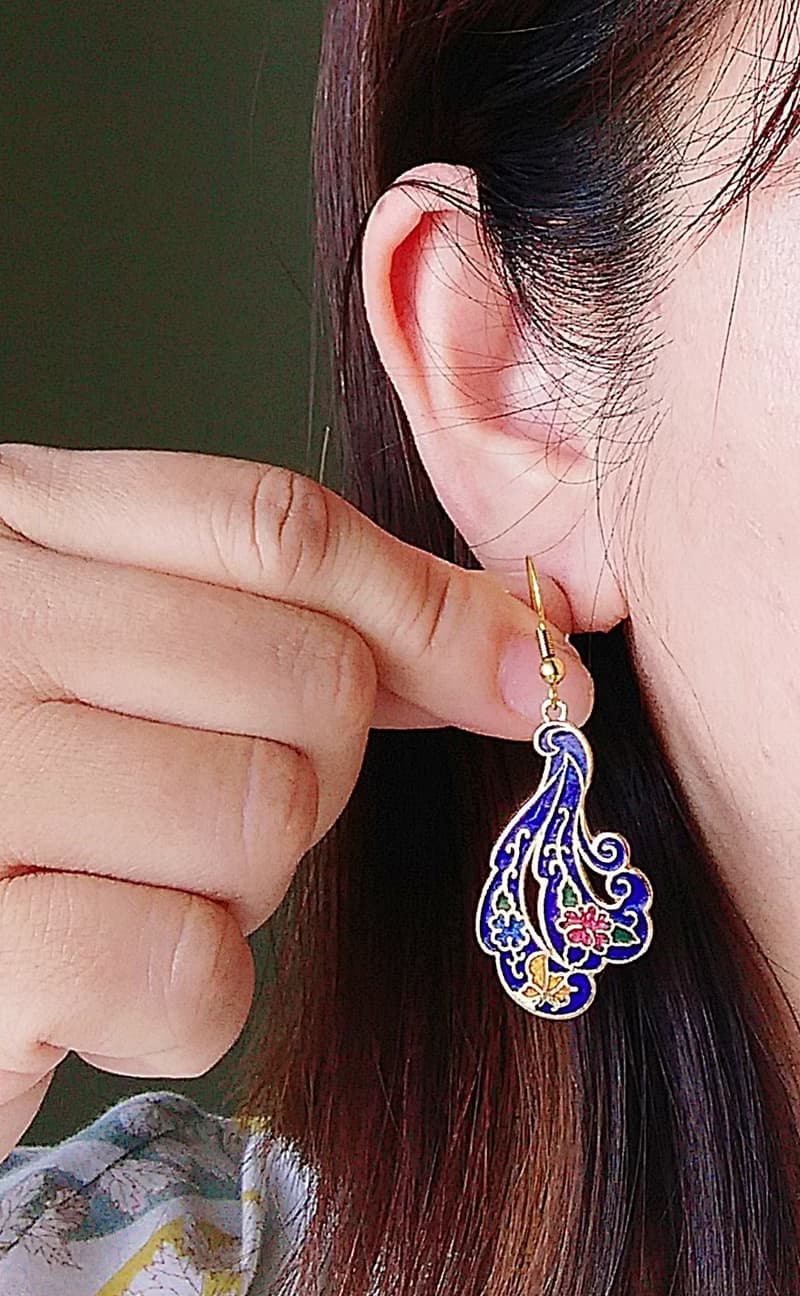 Vintage Jewelry 西洋古董飾品 飄逸羽 景泰藍 耳勾 針式耳環
