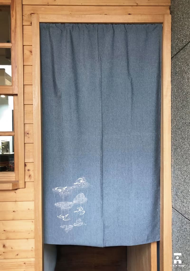 蝶 - 有機棉絹印灰色日式中門簾 Organic Cotton