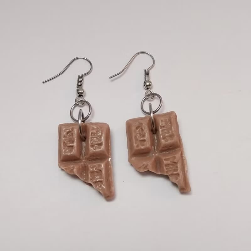 Chocolate Bar Color Earring Handmade Air Dry Clay Eco Friendly Stainless Hook