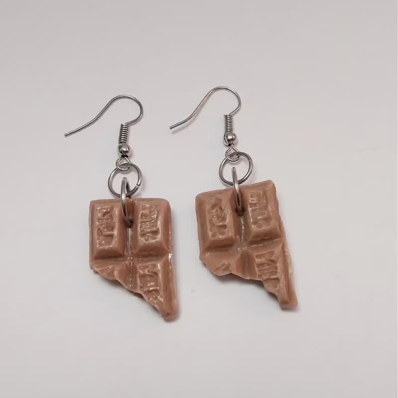 Chocolate Bar Color Earring Handmade Air Dry Clay Eco Friendly Stainless Hook
