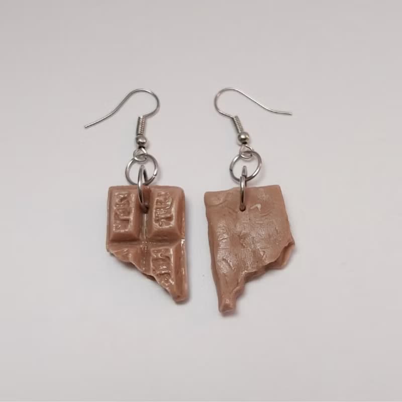Chocolate Bar Color Earring Handmade Air Dry Clay Eco Friendly Stainless Hook