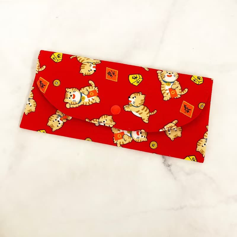 虎年 寅年 貓咪 手工長型布紅包袋 存摺袋