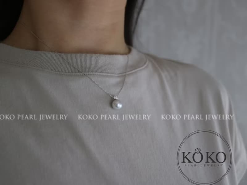 akoya珍珠項錬 18k白金鑲鑽 經典款 天然真多麻色 10分天然鑽石