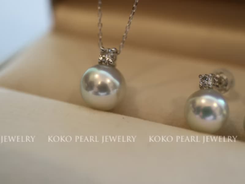akoya珍珠項錬 18k白金鑲鑽 經典款 天然真多麻色 10分天然鑽石