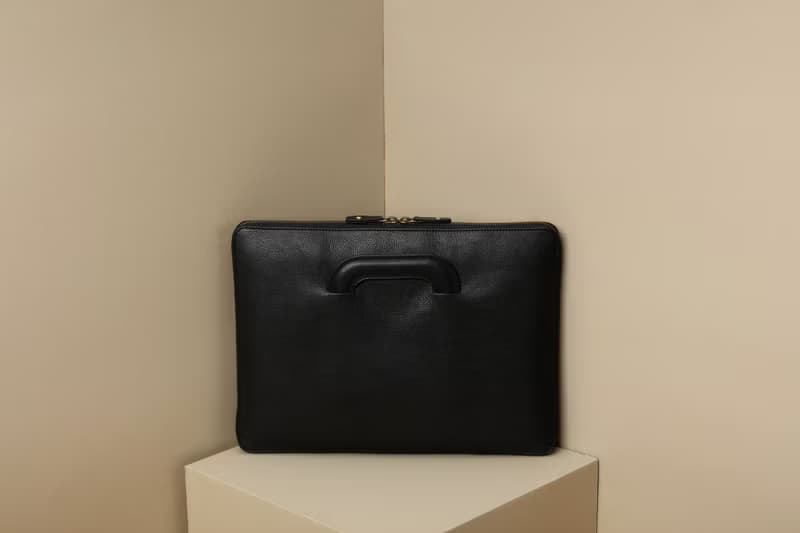 Leather Laptop Case with Handles - Black
