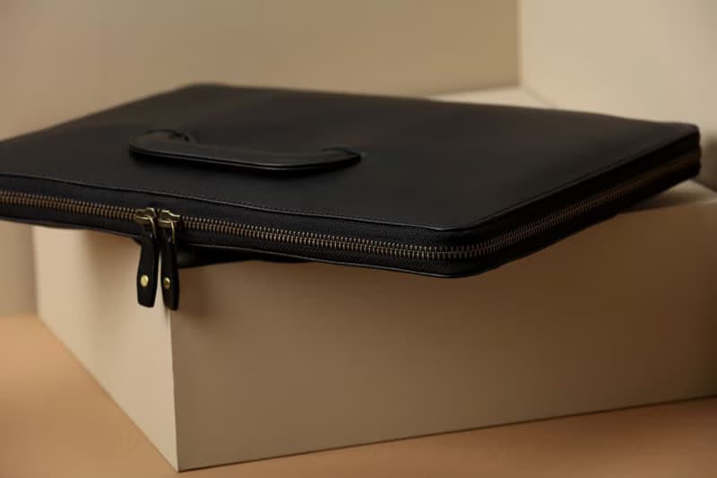 Leather Laptop Case with Handles - Black
