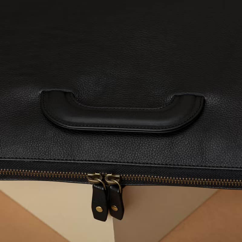 Leather Laptop Case with Handles - Black