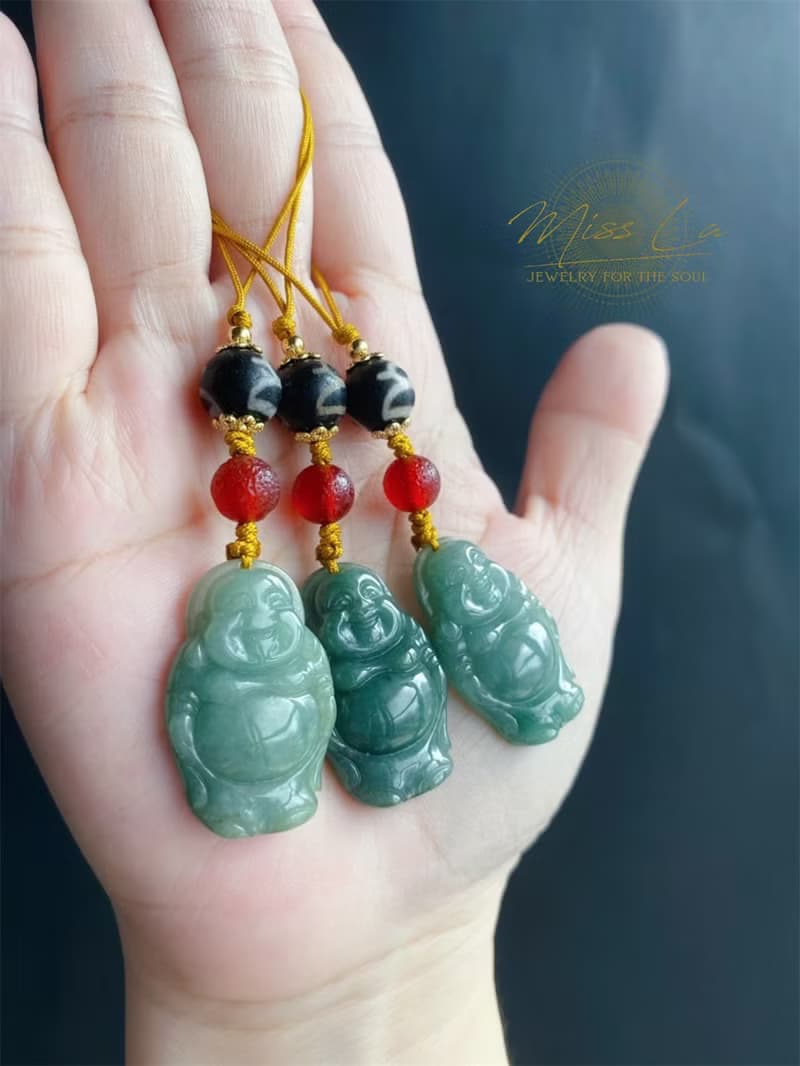 天然緬甸玉翡翠 招財納福 佛公 彌勒佛 財神天珠 手機鍊 禮物