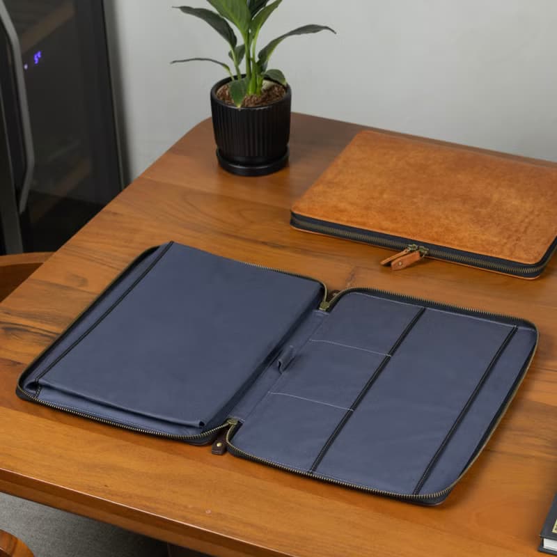 Leather Laptop Case with zippers for MacBook Air, HP Omnibook, Surface Pro