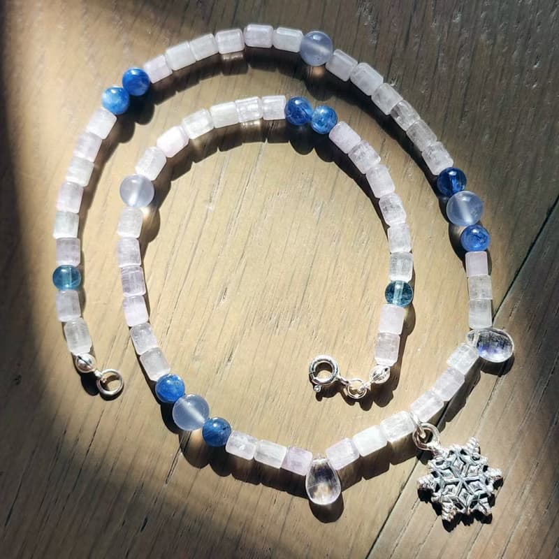 【曲水辰手作】純銀雪花吊墜與紫鋰輝石項鍊
