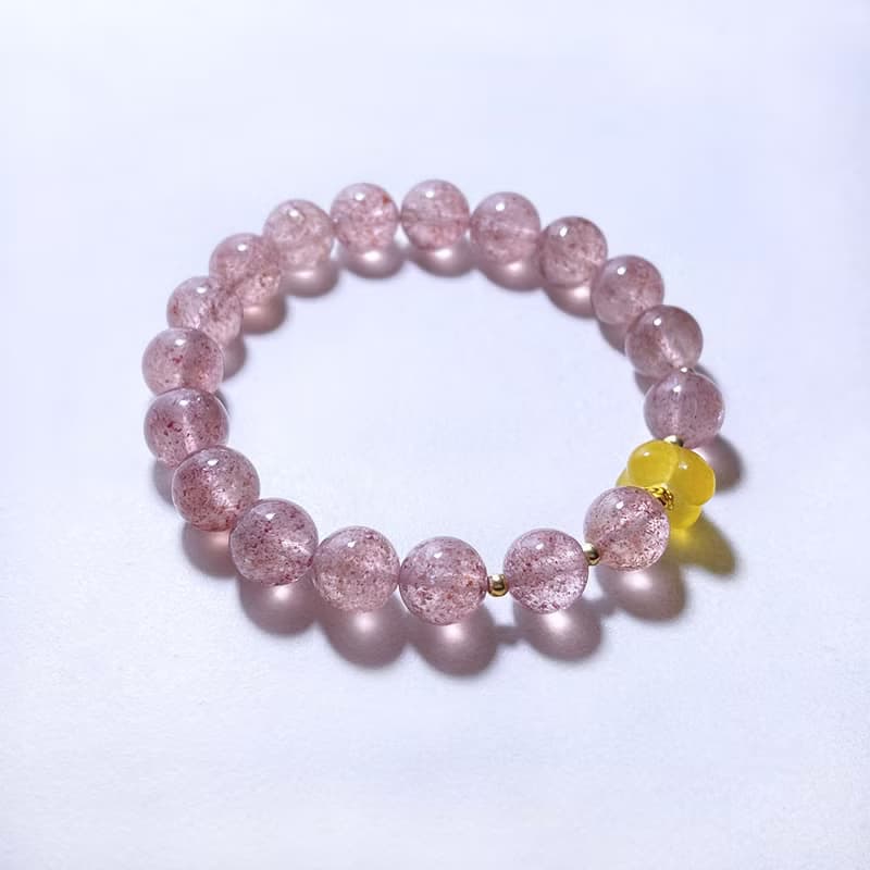 天然礦石 白水體草莓晶 黃玉髓小花朵 925純銀 手鍊