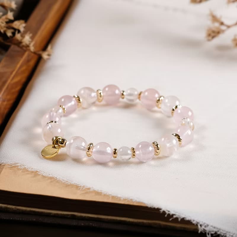 雪花白幽靈 粉晶 手鍊 天然礦石水晶