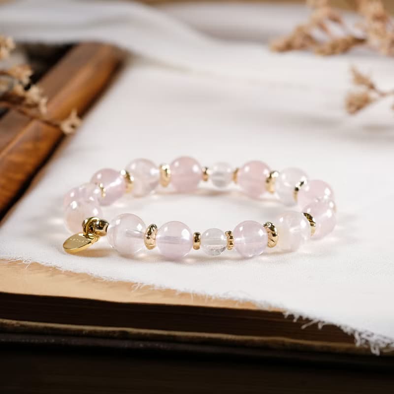 雪花白幽靈 粉晶 手鍊 天然礦石水晶