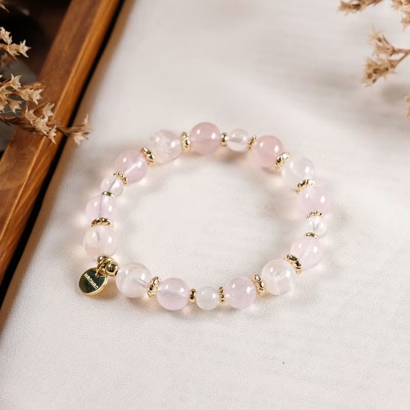 雪花白幽靈 粉晶 手鍊 天然礦石水晶