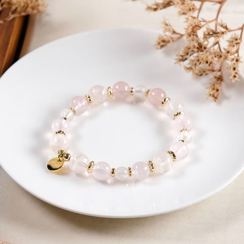 雪花白幽靈 粉晶 手鍊 天然礦石水晶