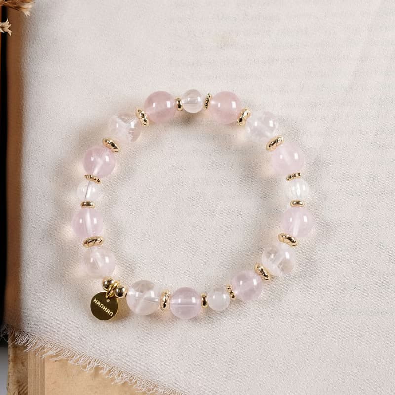 雪花白幽靈 粉晶 手鍊 天然礦石水晶