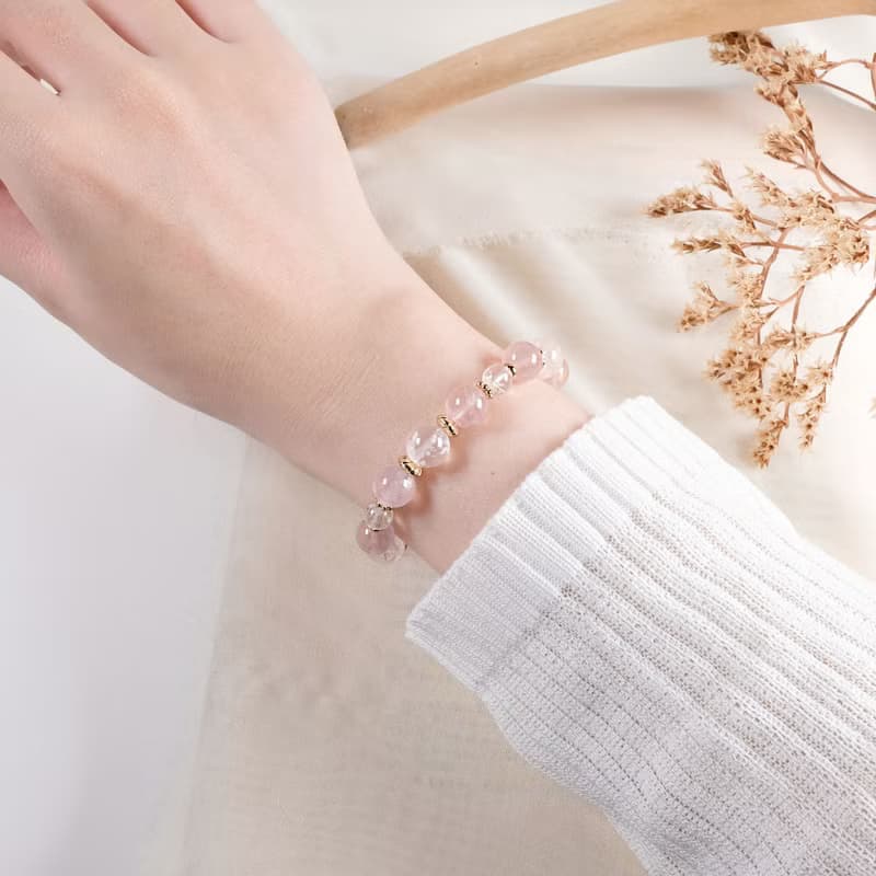 雪花白幽靈 粉晶 手鍊 天然礦石水晶