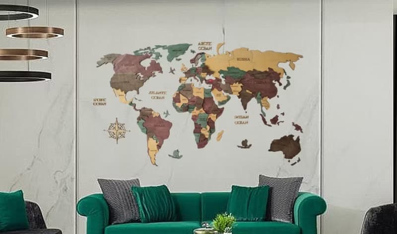 Anti-Allergic (1) Painted World Map-Wall Decoration for Homes and Offices