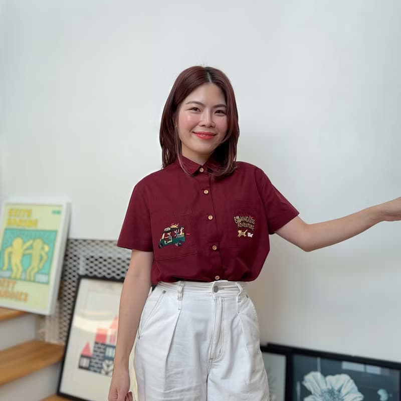 Basic基本款棉短袖襯衫 Tuk Tuk l Red Wine 紅色的  S/M/L