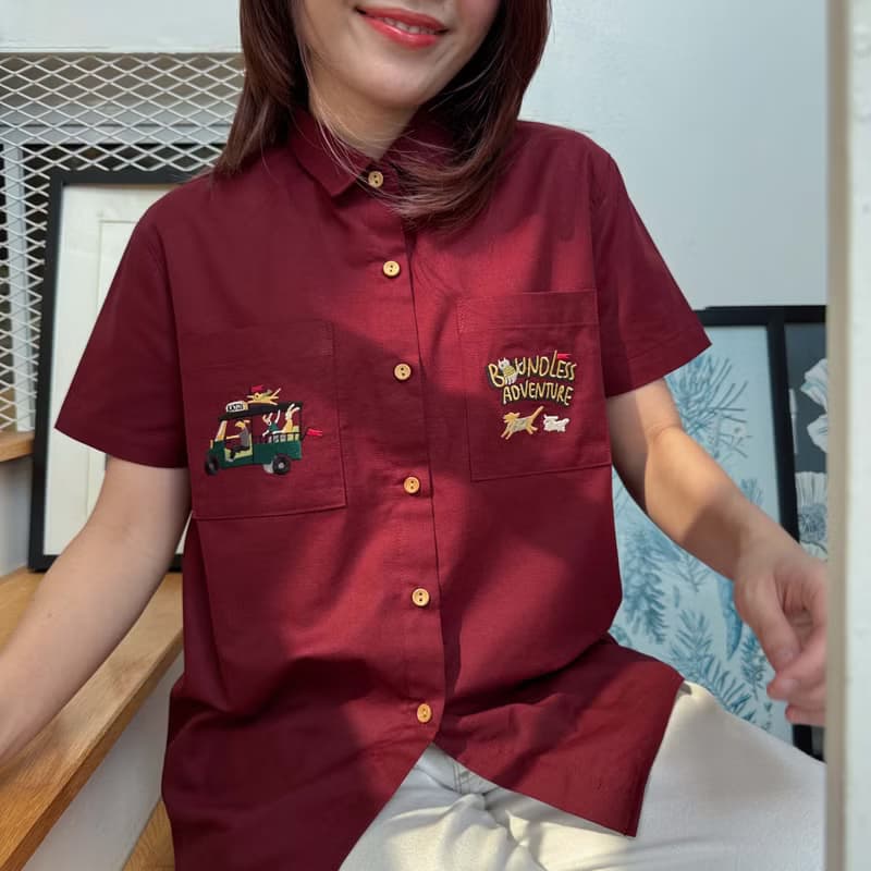Basic基本款棉短袖襯衫 Tuk Tuk l Red Wine 紅色的  S/M/L