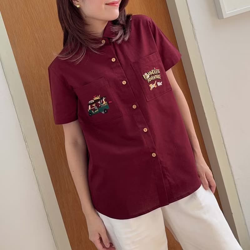 Basic基本款棉短袖襯衫 Tuk Tuk l Red Wine 紅色的  S/M/L