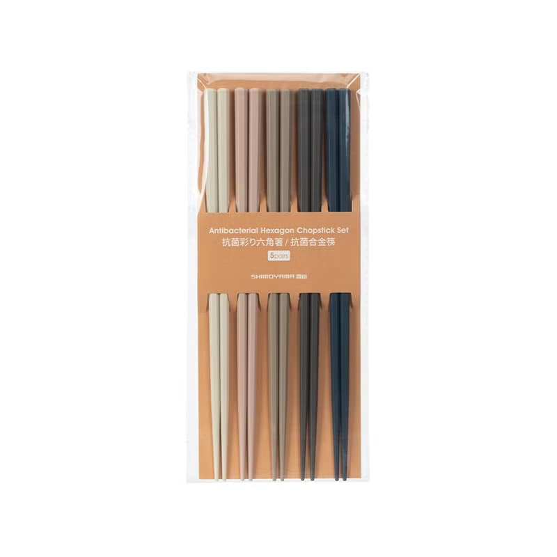 日本霜山 莫蘭迪色系防滑六角抗菌筷-5雙入X3包-多色可選