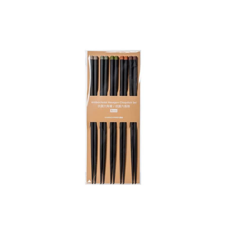 日本霜山 莫蘭迪色系防滑六角抗菌筷-5雙入X3包-多色可選