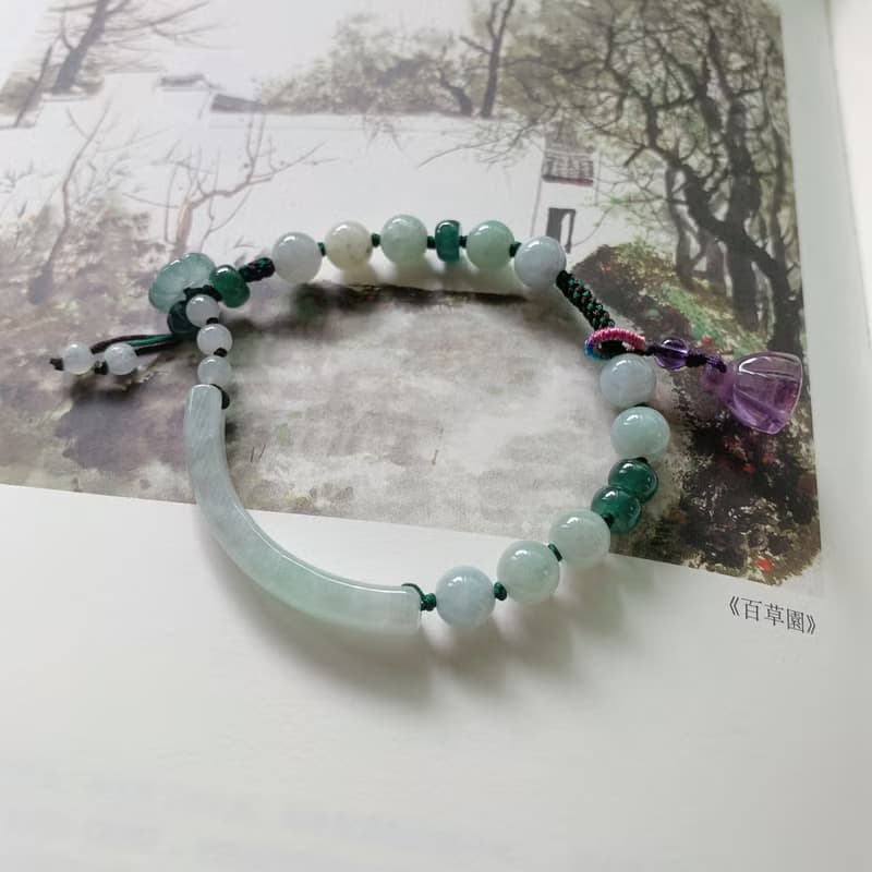 手作 觀枝集。天然翡翠紫水晶蓮蓬復古編織手鏈 古風手繩文藝禮物