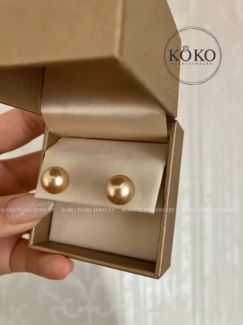 南洋金珠耳釘 耳環 耳夾 10-11mm 天然海水珍珠 京都直郵 18k耳針