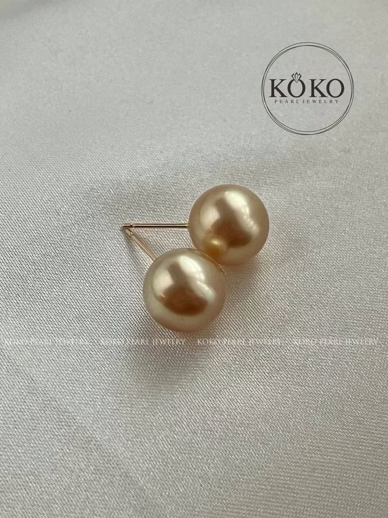 南洋金珠耳釘 耳環 耳夾 10-11mm 天然海水珍珠 京都直郵 18k耳針