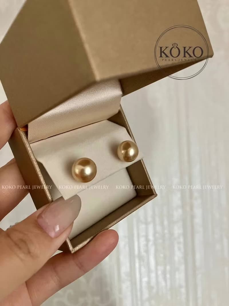 南洋金珠耳釘 耳環 耳夾 10-11mm 天然海水珍珠 京都直郵 18k耳針