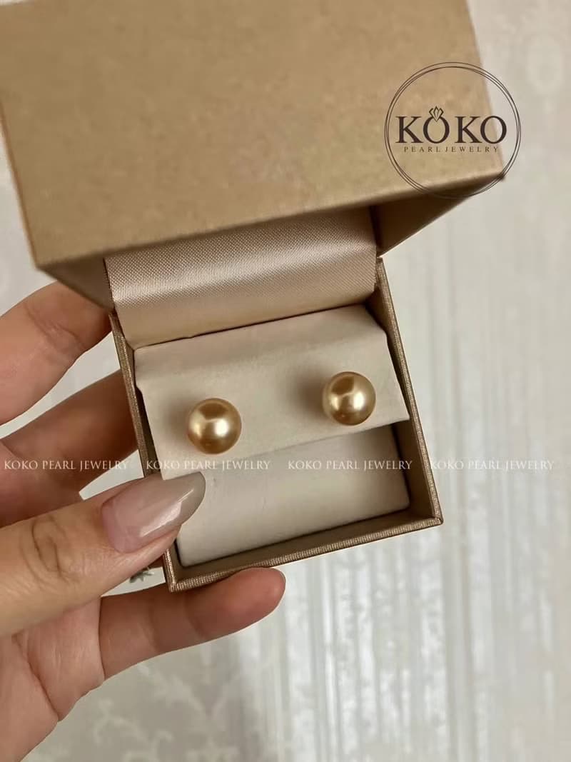 南洋金珠耳釘 耳環 耳夾 10-11mm 天然海水珍珠 京都直郵 18k耳針