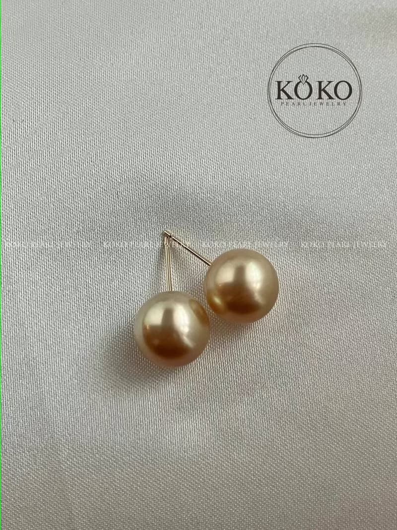 南洋金珠耳釘 耳環 耳夾 10-11mm 天然海水珍珠 京都直郵 18k耳針