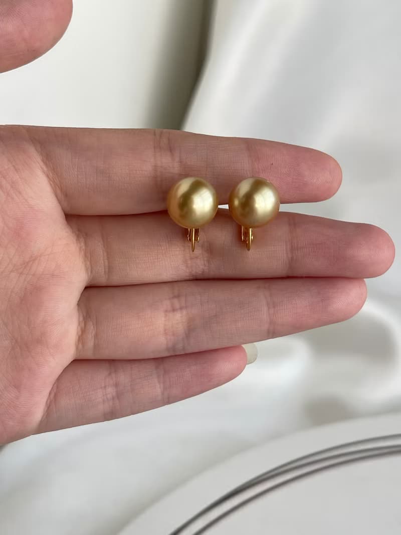 南洋金珠耳釘 耳環 耳夾 10-11mm 天然海水珍珠 京都直郵 18k耳針