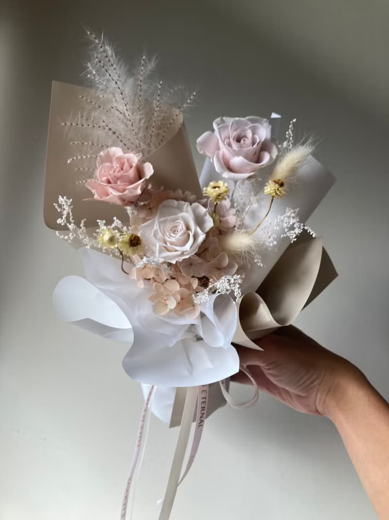 奶茶風永生花束-情人節/520/七夕/生日紀念日禮物/永生玫瑰花束