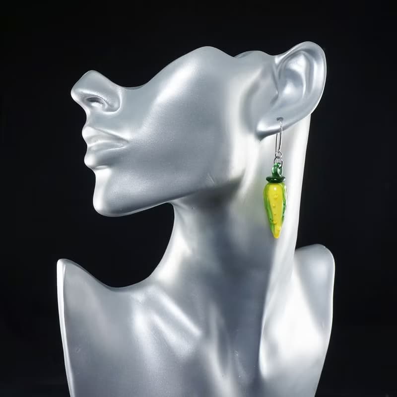Yellow Corn Lampwork Glass Earrings Long Dangle Vegan Vegetable Earrings Jewelry