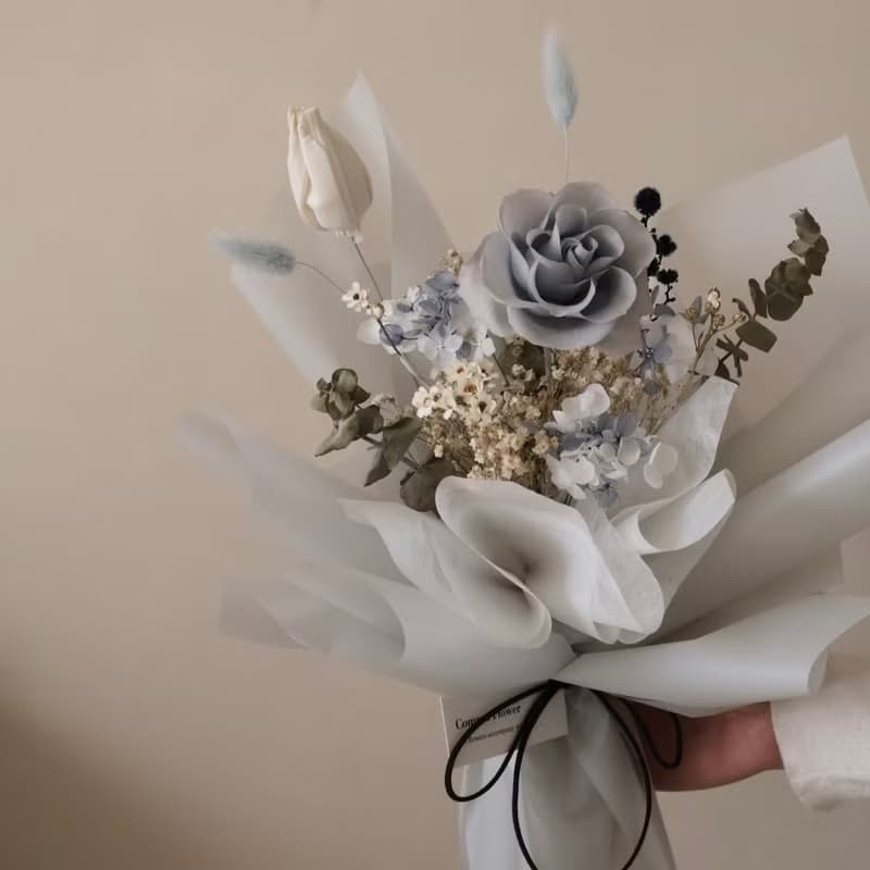 藍灰色玫瑰花束 永生花束 情人節花束