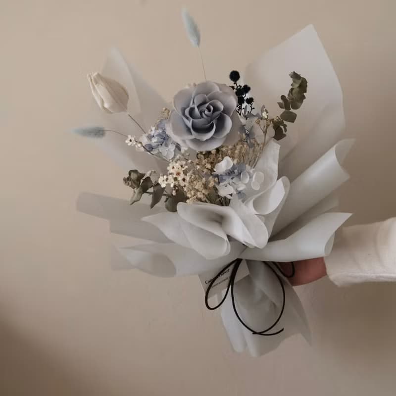 藍灰色玫瑰花束 永生花束 情人節花束