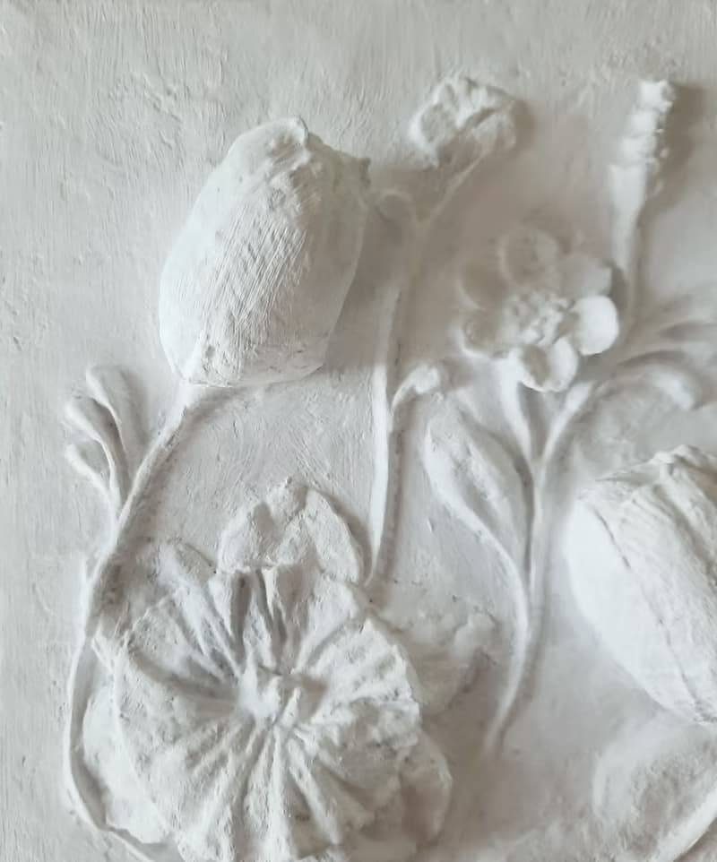 石膏牆藝術植物雕塑框架牆藝術浮雕 3d 藝術框架白色淺浮雕