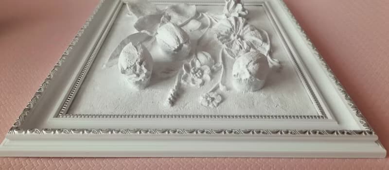 石膏牆藝術植物雕塑框架牆藝術浮雕 3d 藝術框架白色淺浮雕