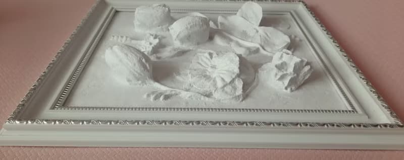 石膏牆藝術植物雕塑框架牆藝術浮雕 3d 藝術框架白色淺浮雕