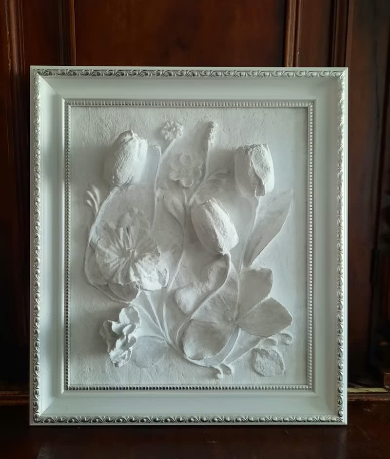 石膏牆藝術植物雕塑框架牆藝術浮雕 3d 藝術框架白色淺浮雕