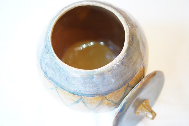 手捏茶倉 網紋 茶葉罐 陶罐 儲物罐 花器 H10.5cm