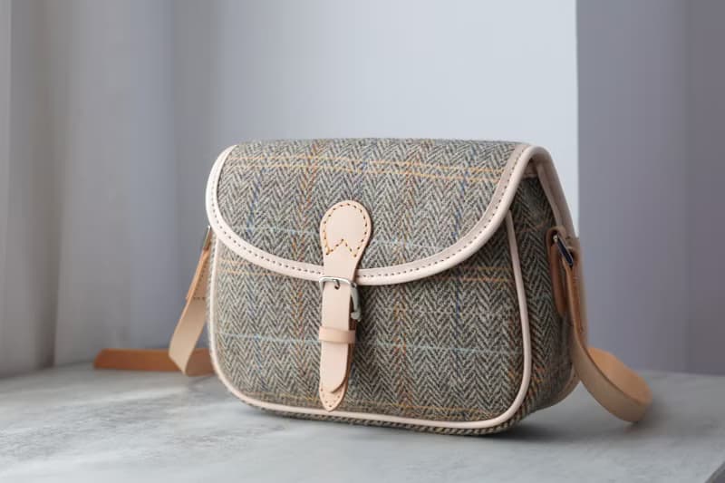 【羊毛拼皮馬鞍包】Harris Tweed 暖到心坎秋冬女士包包斜挎包