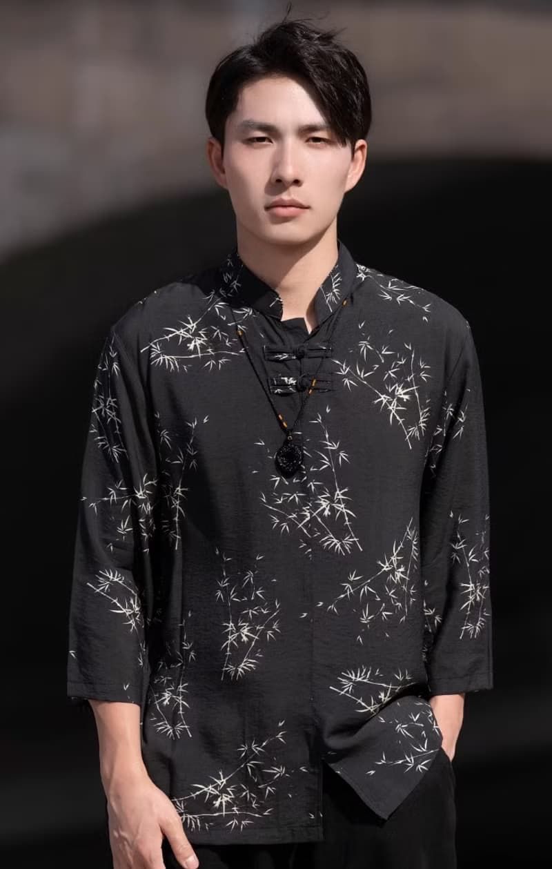 新中式復古 竹葉盤扣短袖襯衫