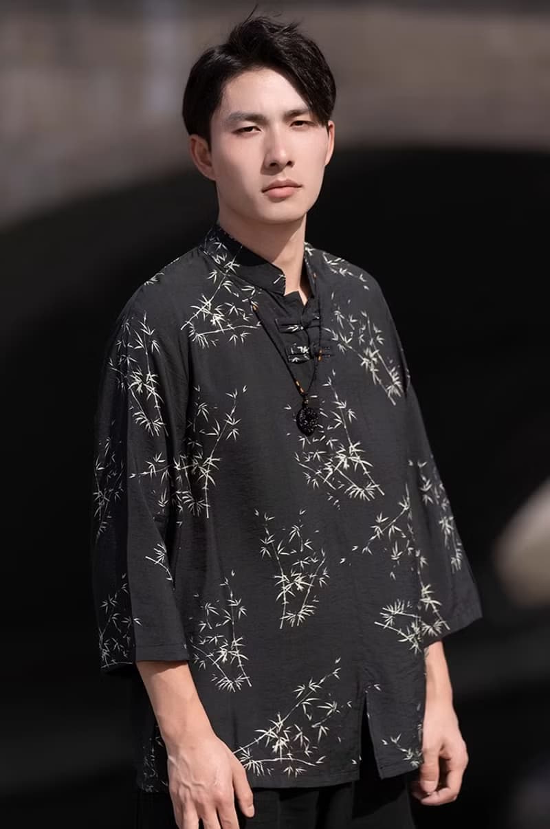 新中式復古 竹葉盤扣短袖襯衫