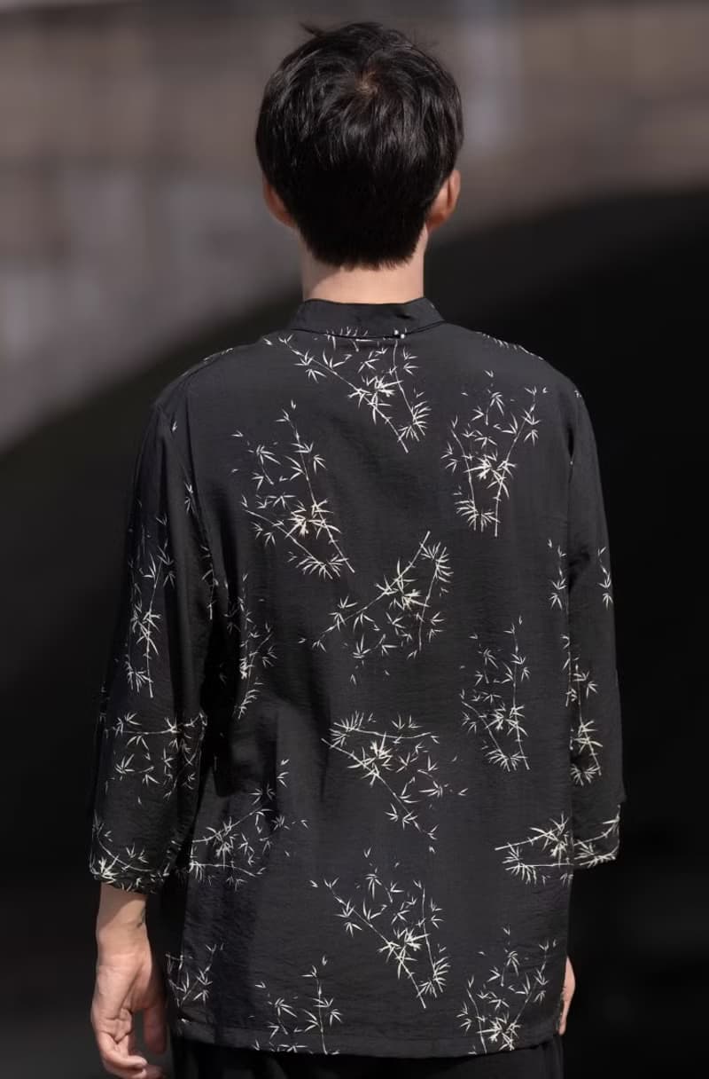 新中式復古 竹葉盤扣短袖襯衫